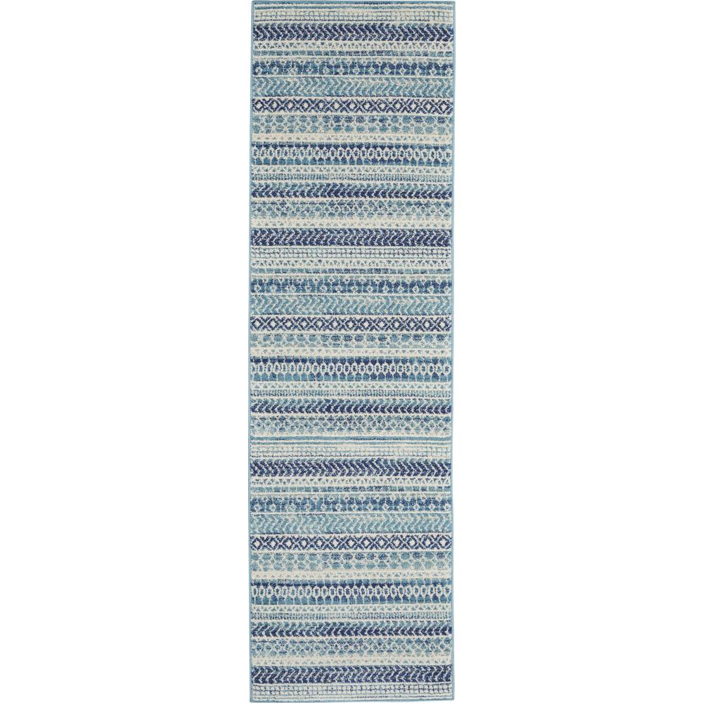 2’ x 8’ Navy Blue Ornate Stripes Runner Rug - 385596. Picture 1
