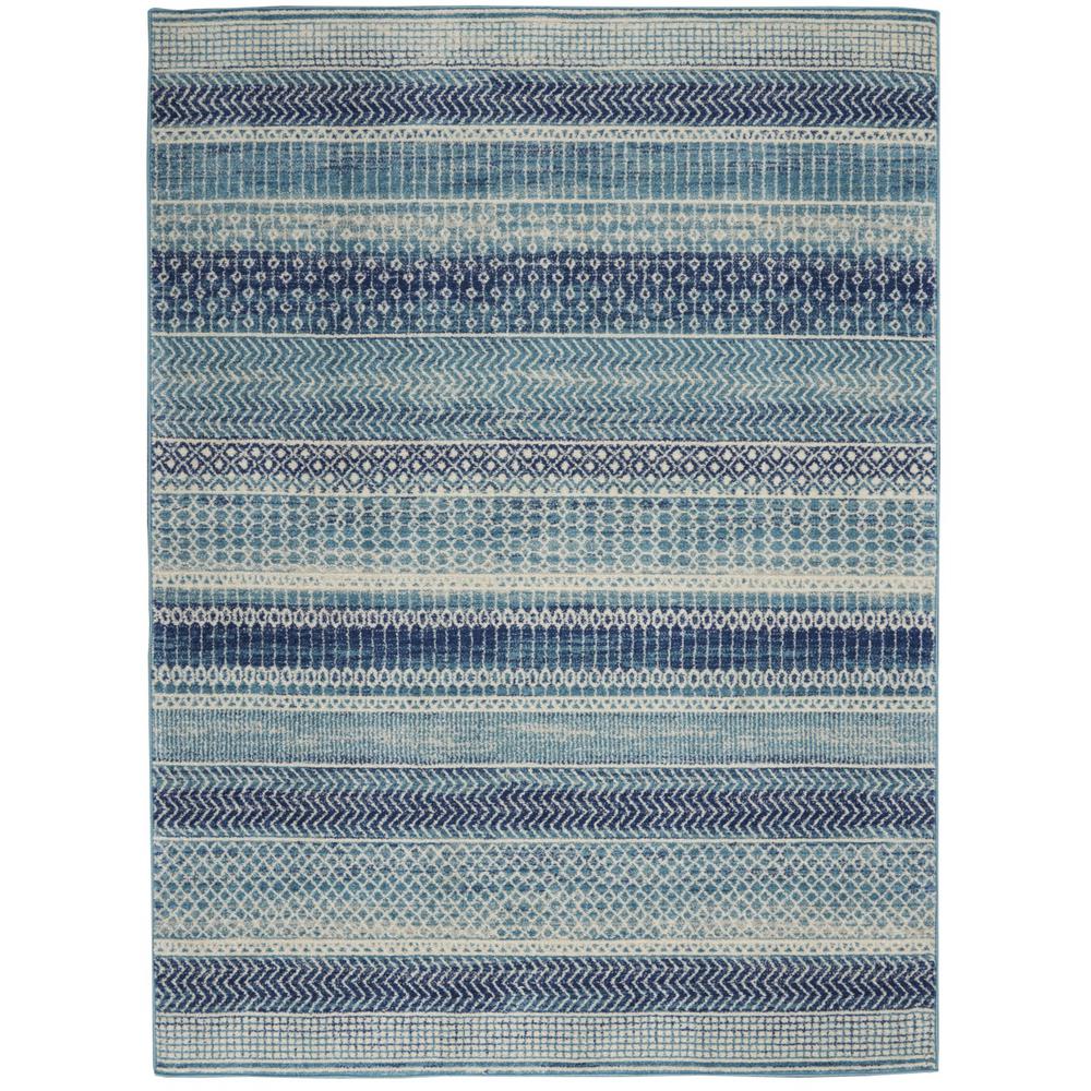 4’ x 6’ Navy Blue Ornate Stripes Area Rug - 385597. Picture 1