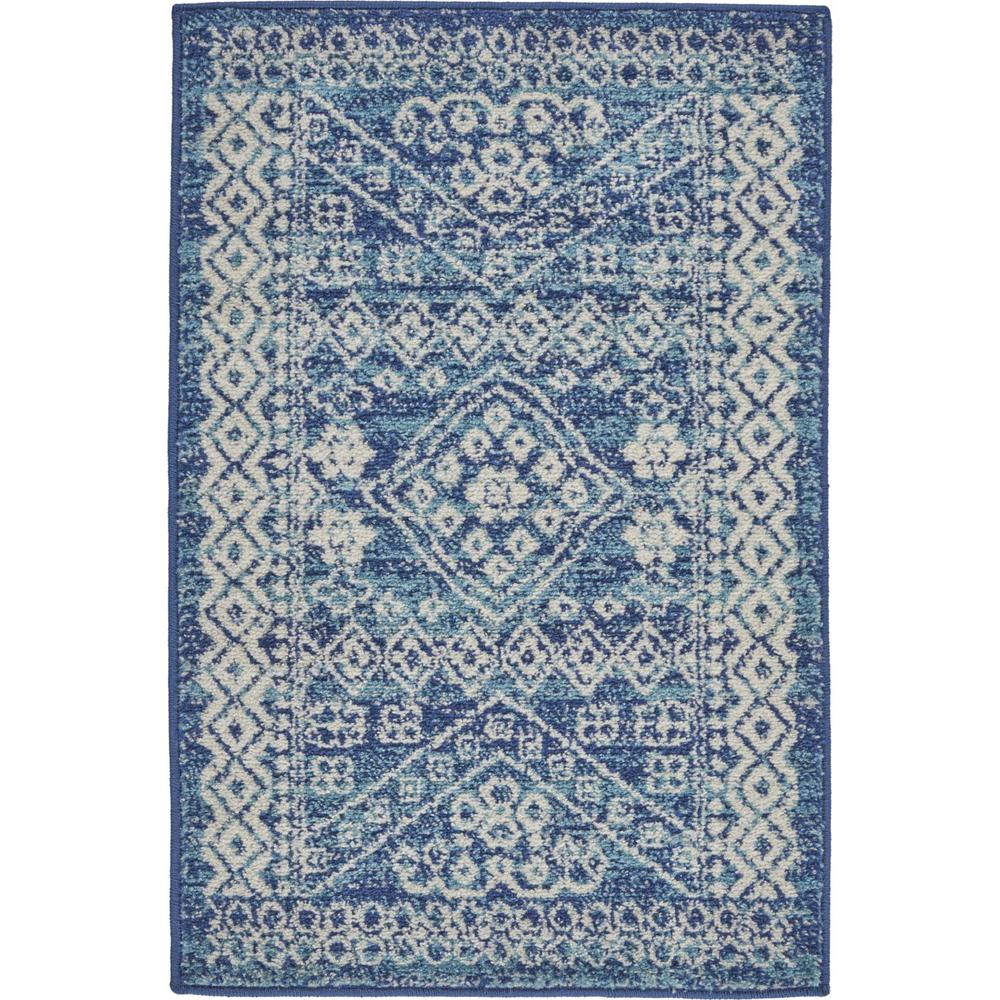 2’ x 3’ Navy Blue and Ivory Persian Motifs Scatter Rug Navy Blue. Picture 1