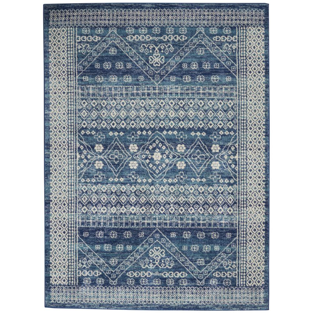 4’ x 6’ Navy Blue and Ivory Persian Motifs Area Rug Navy Blue. Picture 1