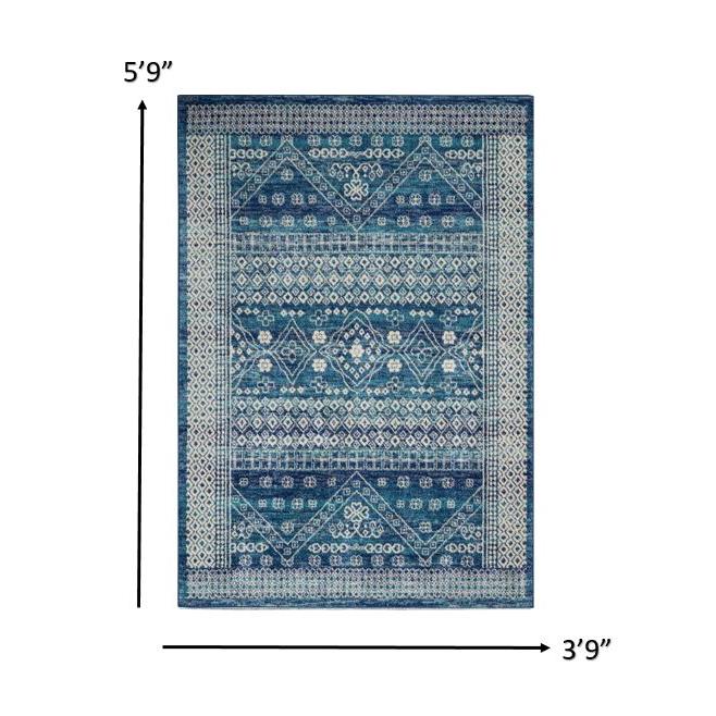 4’ x 6’ Navy Blue and Ivory Persian Motifs Area Rug Navy Blue. Picture 8