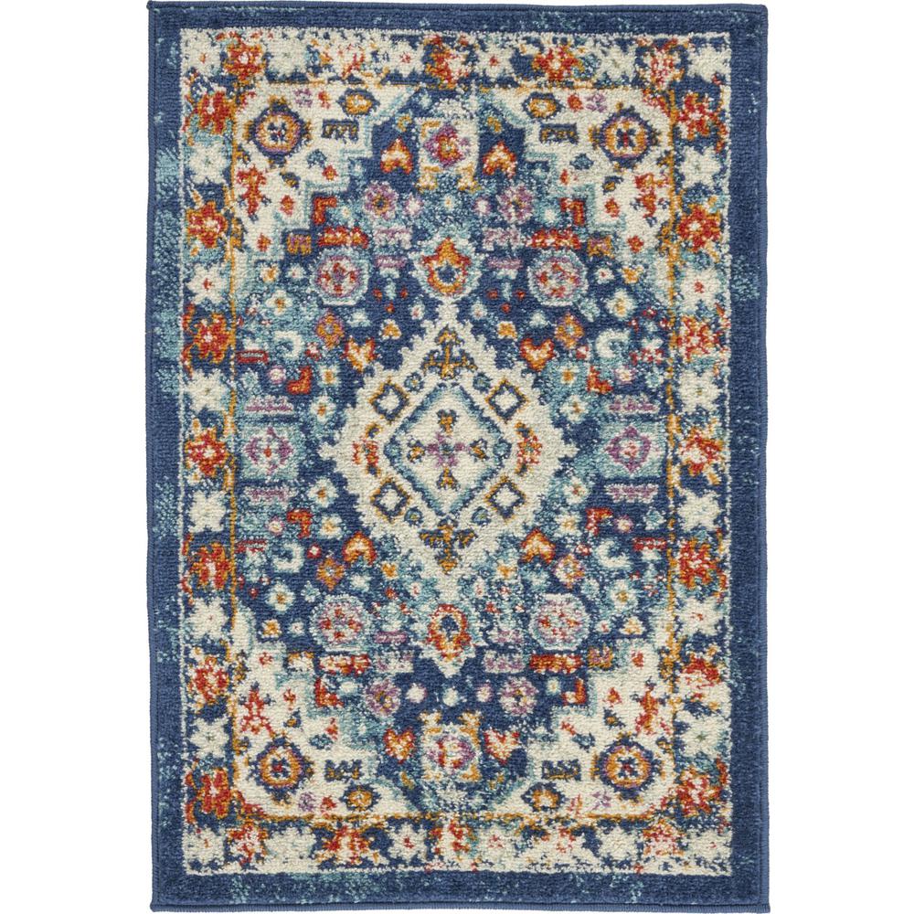 2’ x 3’ Blue and Ivory Medallion Scatter Rug Blue/Multicolor. Picture 1