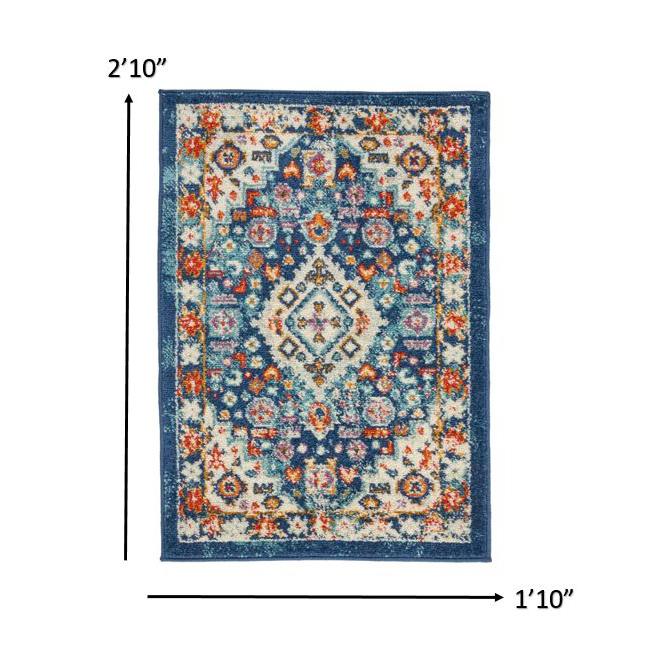 2’ x 3’ Blue and Ivory Medallion Scatter Rug Blue/Multicolor. Picture 9