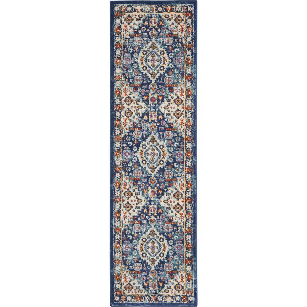 2’ x 8’ Blue and Ivory Medallion Runner Rug Blue/Multicolor. Picture 1