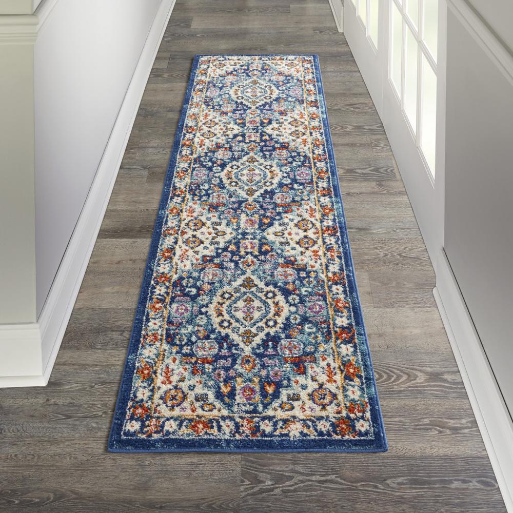2’ x 8’ Blue and Ivory Medallion Runner Rug Blue/Multicolor. Picture 4