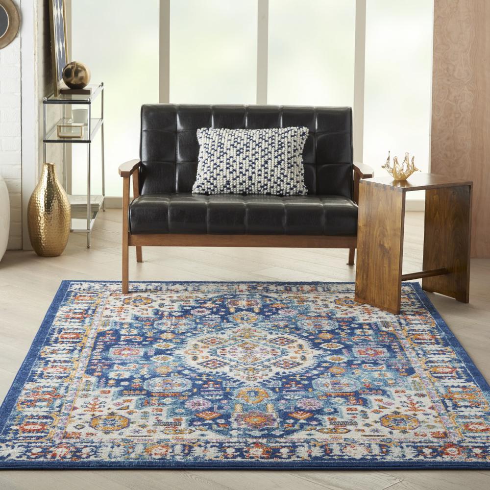 4’ x 6’ Blue and Ivory Medallion Area Rug Blue/Multicolor. Picture 4