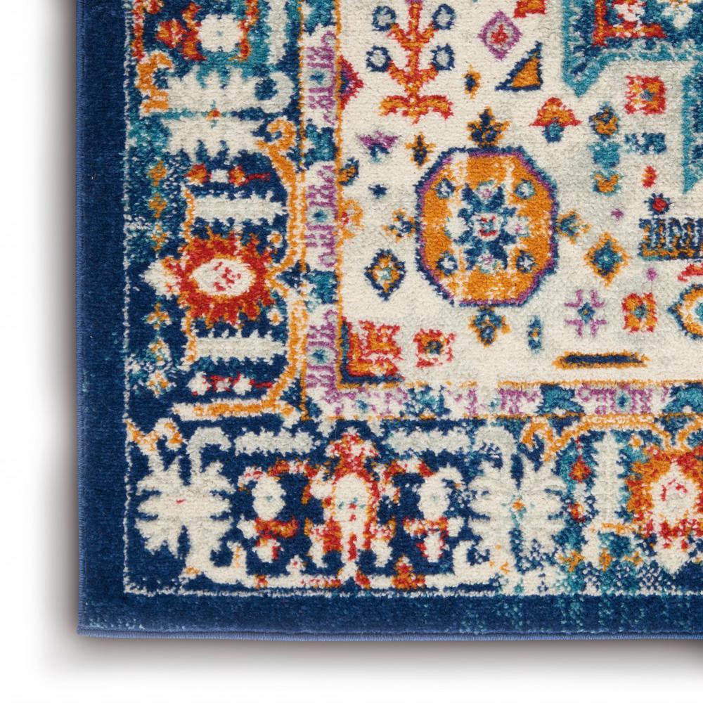 4’ x 6’ Blue and Ivory Medallion Area Rug Blue/Multicolor. Picture 7