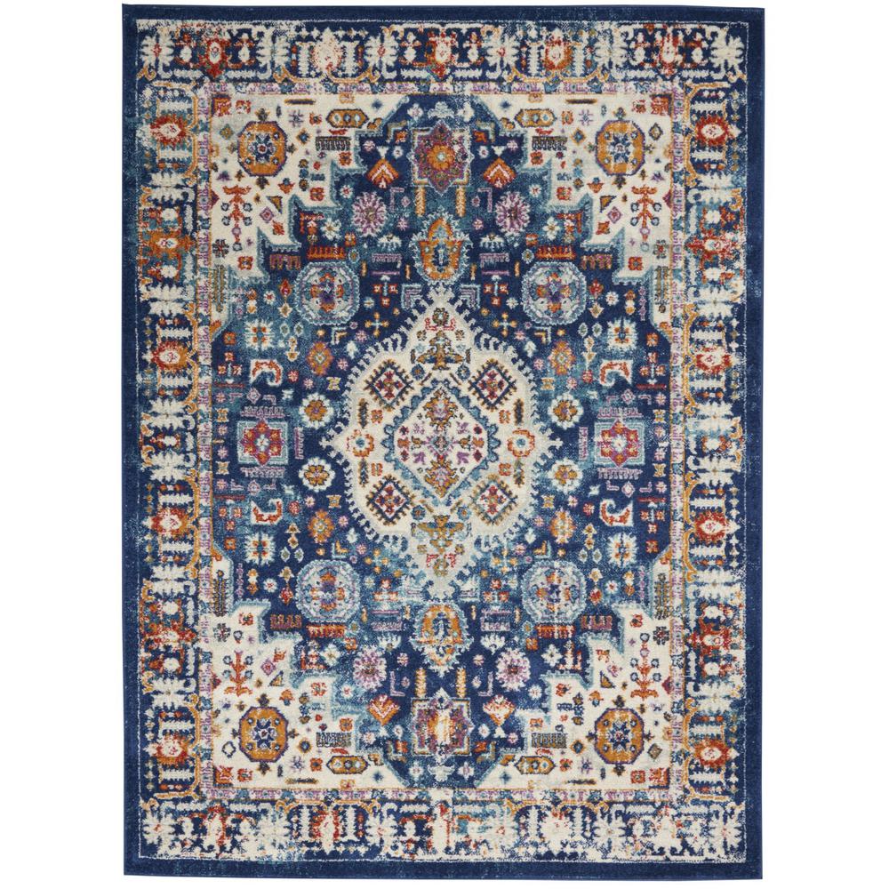 5’ x 7’ Blue and Ivory Medallion Area Rug Blue/Multicolor. Picture 1