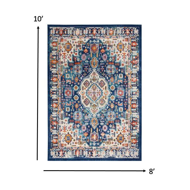 8’ x 10’ Blue and Ivory Medallion Area Rug Blue/Multicolor. Picture 8