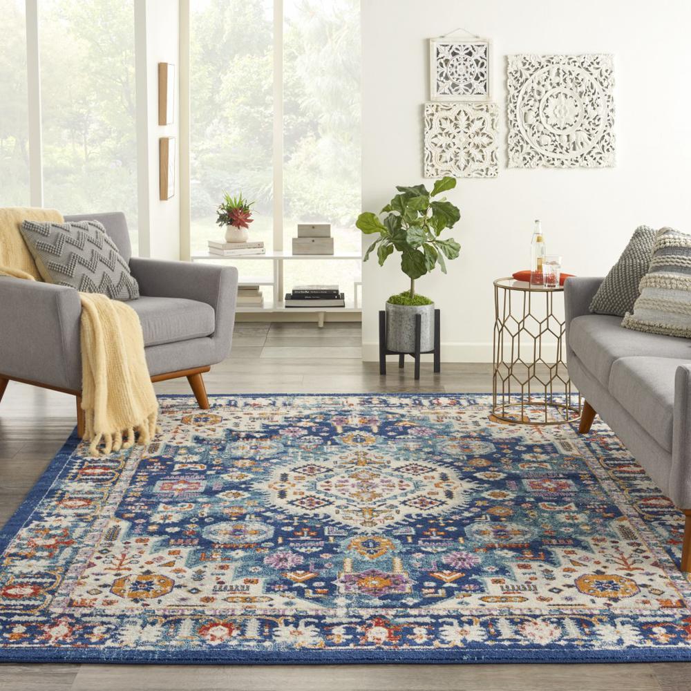 8’ x 10’ Blue and Ivory Medallion Area Rug Blue/Multicolor. Picture 4