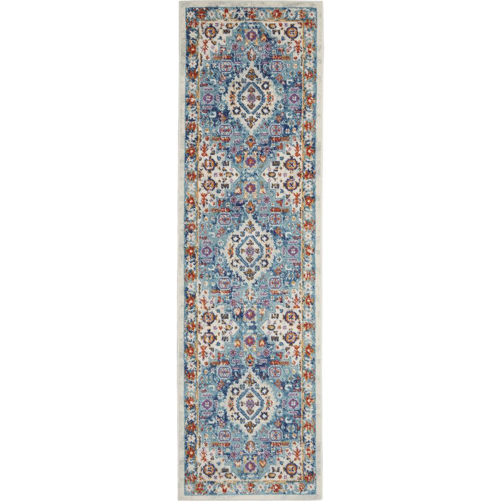 2’ x 8’ Ivory and Blue Floral Motifs Runner Rug Ivory/Multi. Picture 1