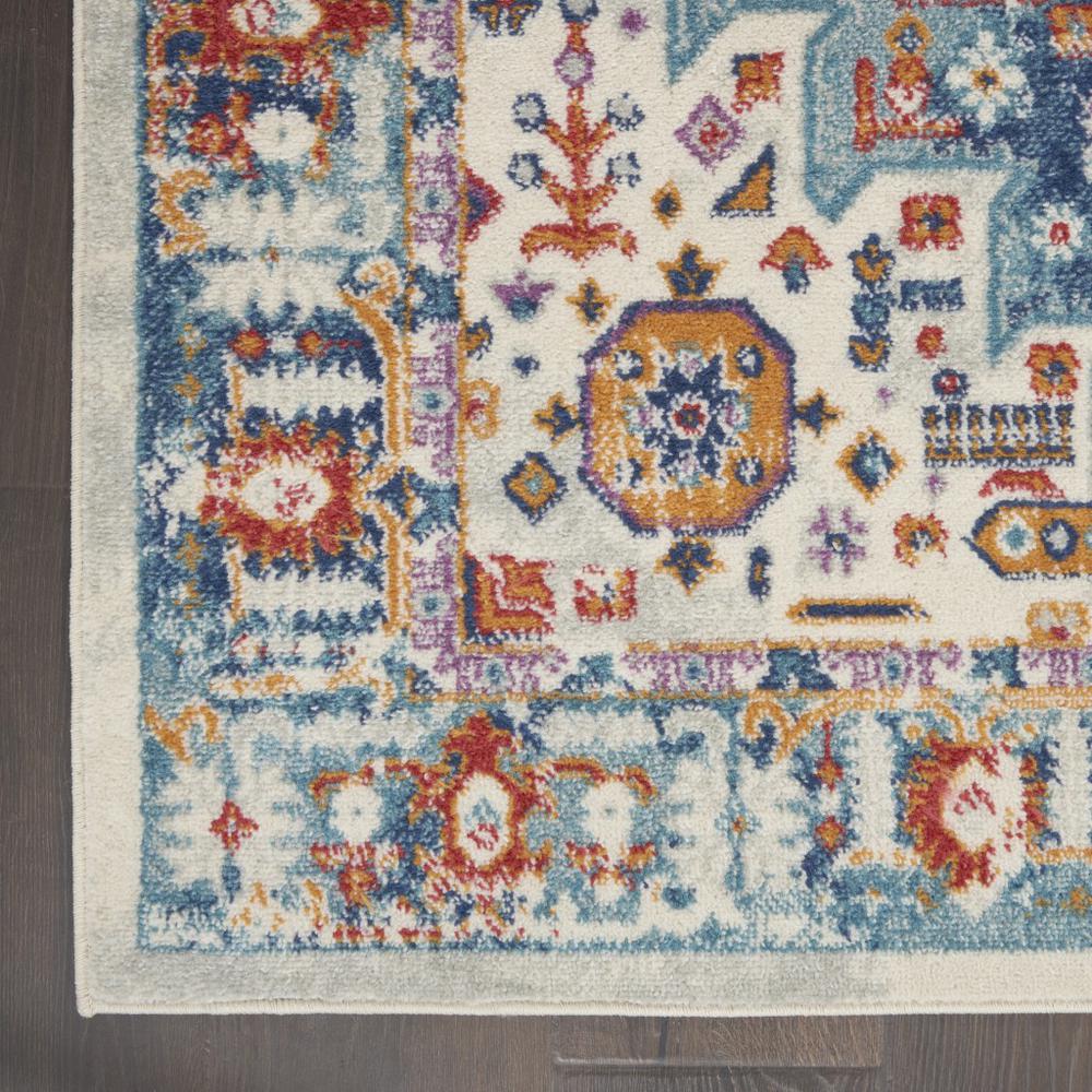 2’ x 8’ Ivory and Blue Floral Motifs Runner Rug Ivory/Multi. Picture 2