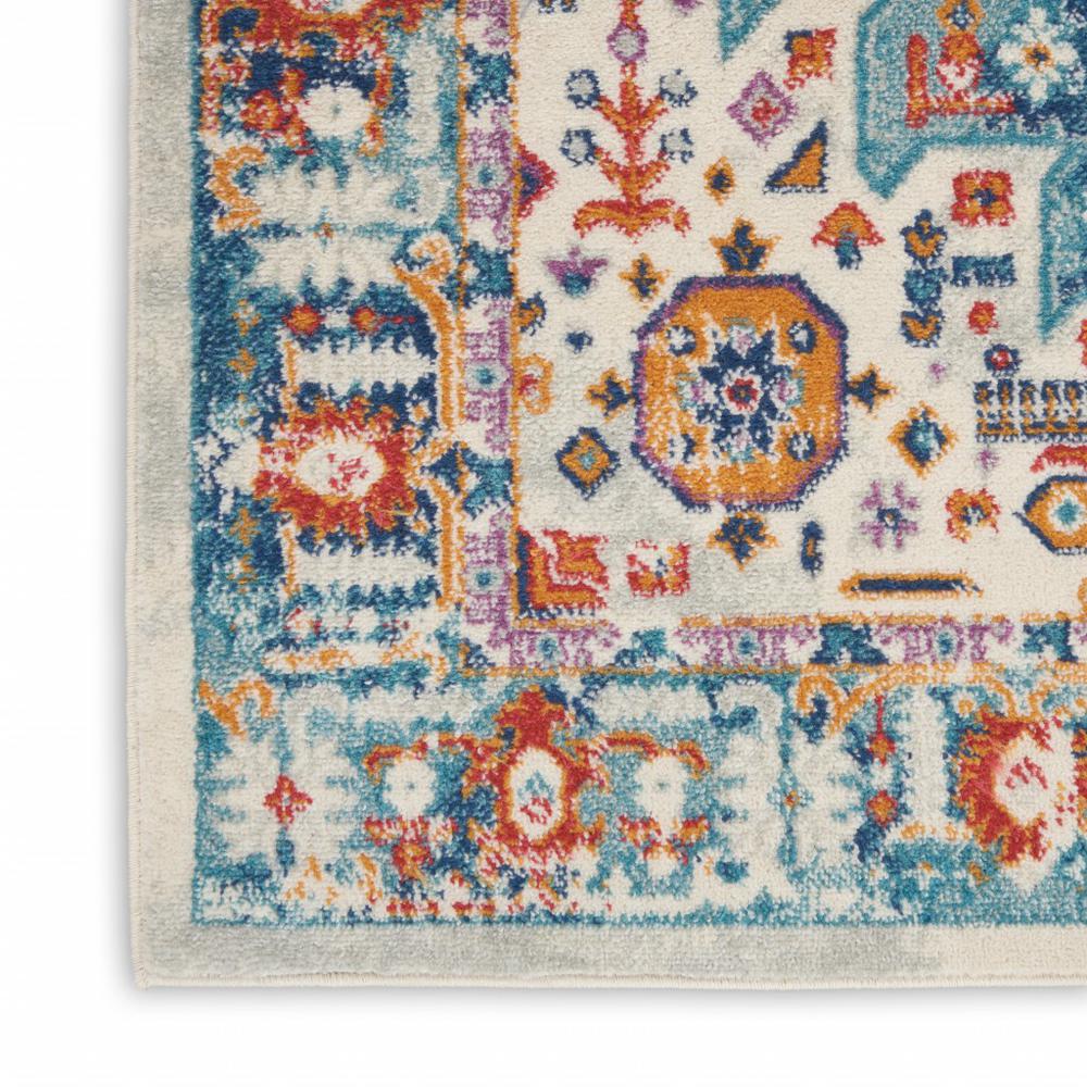 2’ x 8’ Ivory and Blue Floral Motifs Runner Rug Ivory/Multi. Picture 5