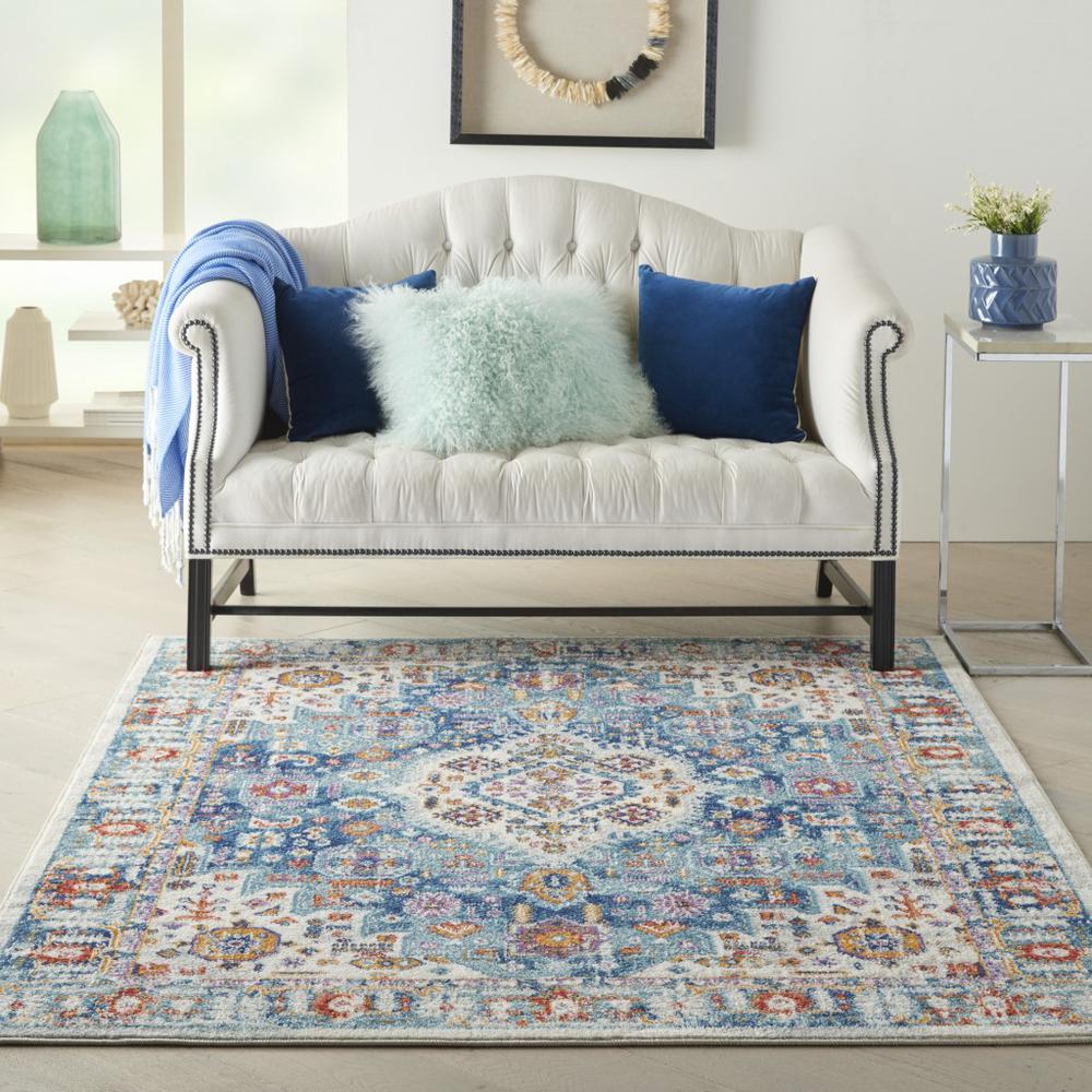 5’ x 7’ Ivory and Blue Floral Motifs Area Rug Ivory/Multi. Picture 4