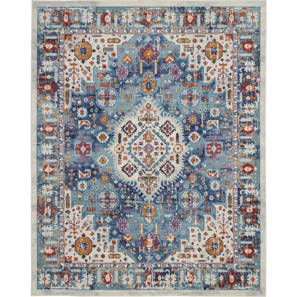 8’ x 10’ Ivory and Blue Floral Motifs Area Rug Ivory/Multi. Picture 1