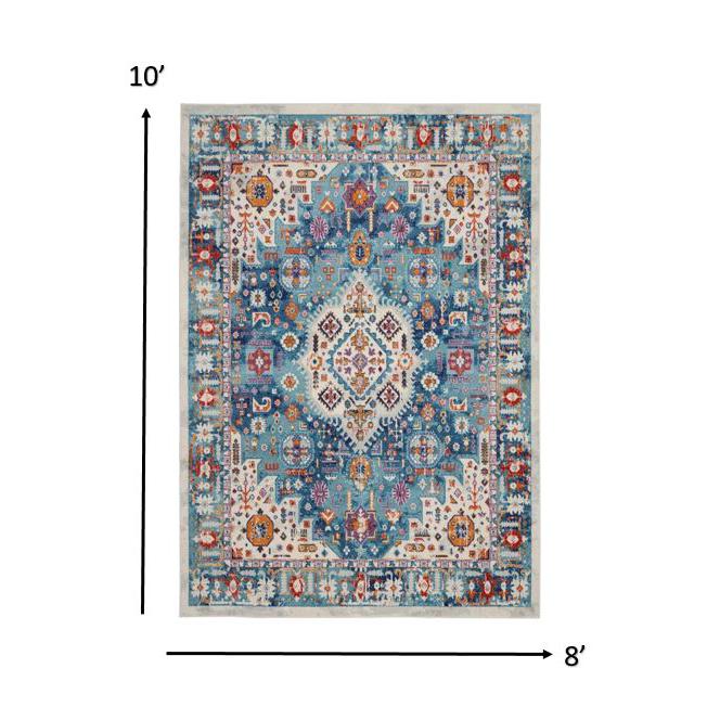 8’ x 10’ Ivory and Blue Floral Motifs Area Rug Ivory/Multi. Picture 8