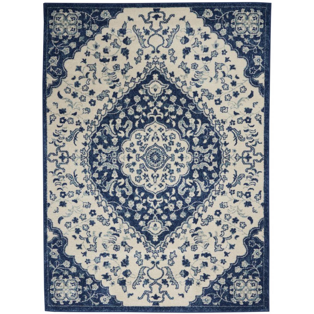 4’ x 6’ Ivory and Blue Medallion Area Rug - Ivory Blue. Picture 1