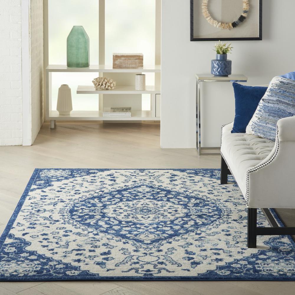 4’ x 6’ Ivory and Blue Medallion Area Rug - Ivory Blue. Picture 4