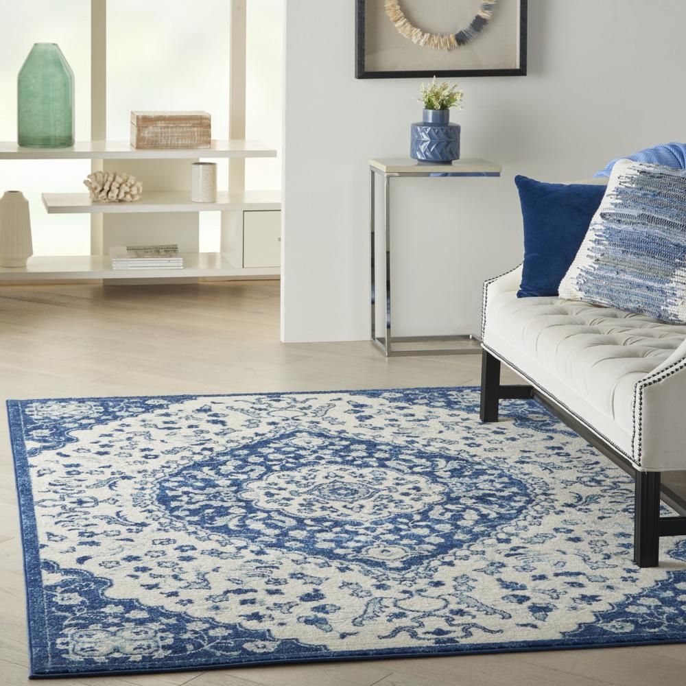 4’ x 6’ Ivory and Blue Medallion Area Rug - Ivory Blue. Picture 6