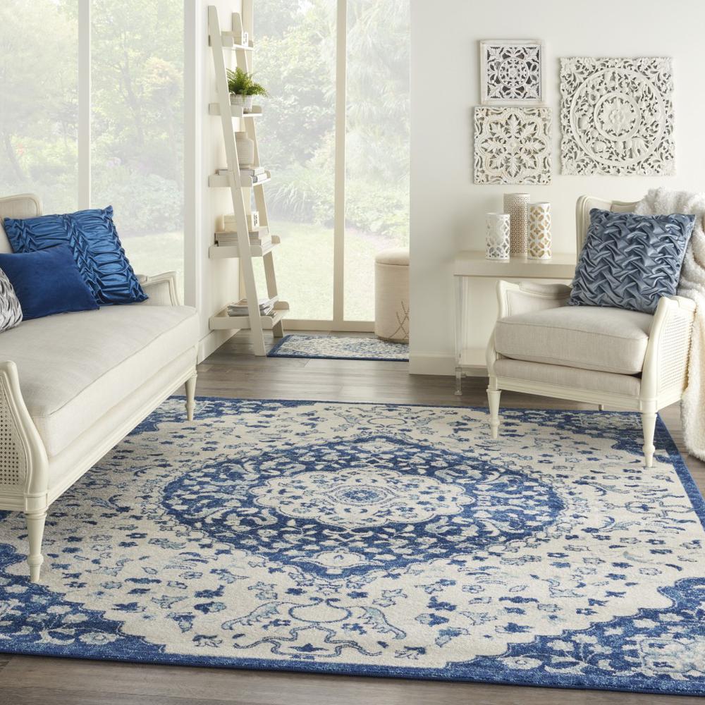 8’ x 10’ Ivory and Blue Medallion Area Rug Ivory Blue. Picture 6