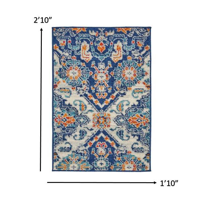 2’ x 3’ Blue and Ivory Persian Patterns Scatter Rug Blue/Multicolor. Picture 9