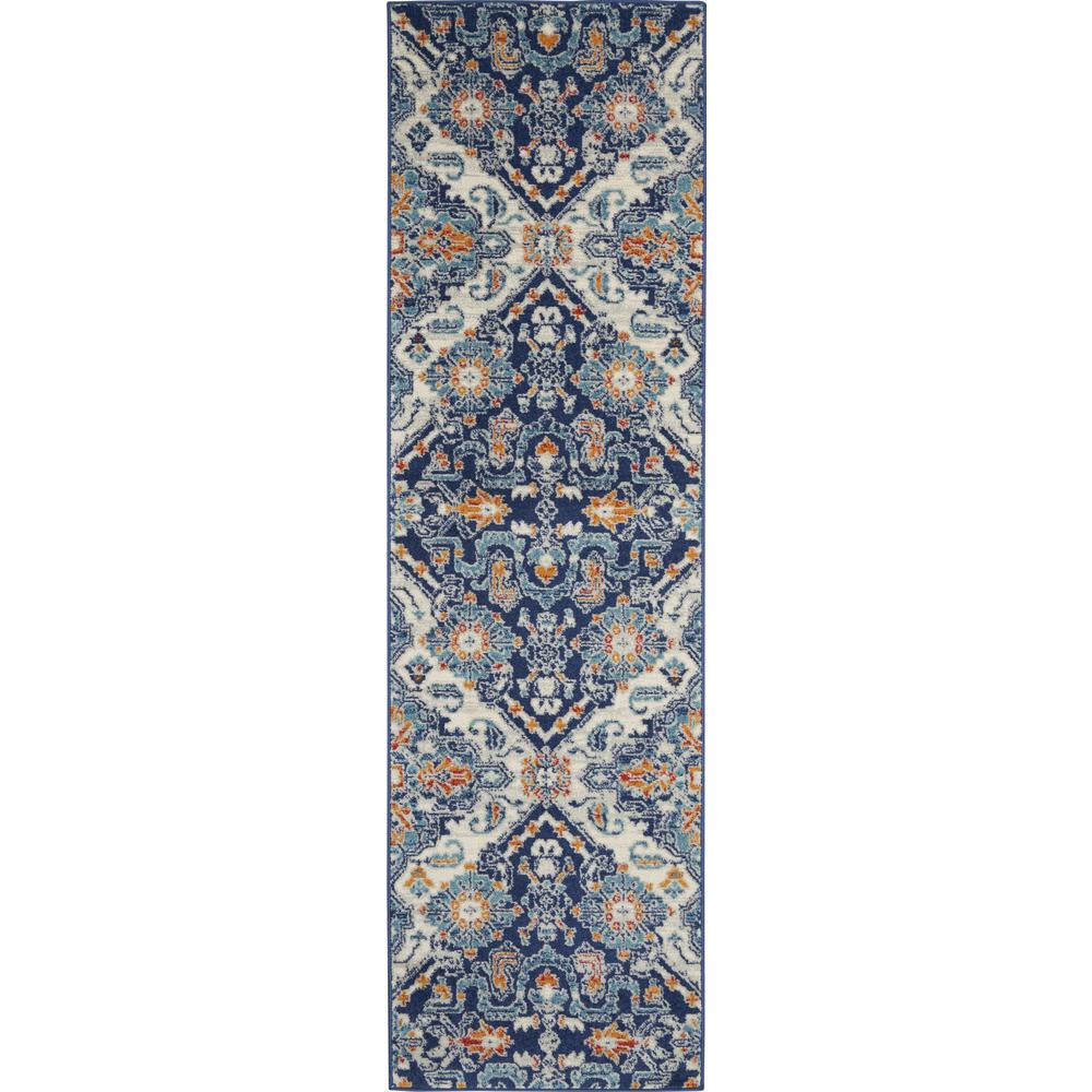 2’ x 8’ Blue and Ivory Persian Patterns Runner Rug Blue/Multicolor. Picture 1