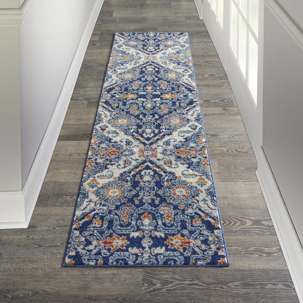 2’ x 8’ Blue and Ivory Persian Patterns Runner Rug Blue/Multicolor. Picture 4