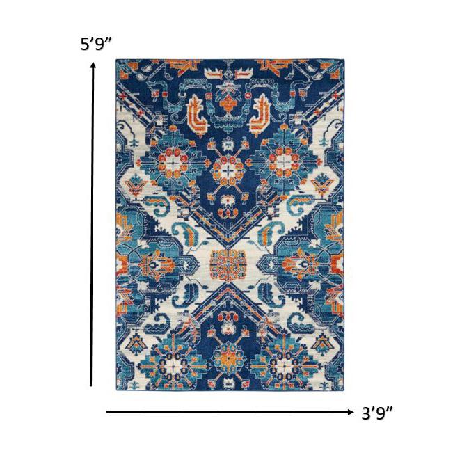 4’ x 6’ Blue and Ivory Persian Patterns Area Rug Blue/Multicolor. Picture 8