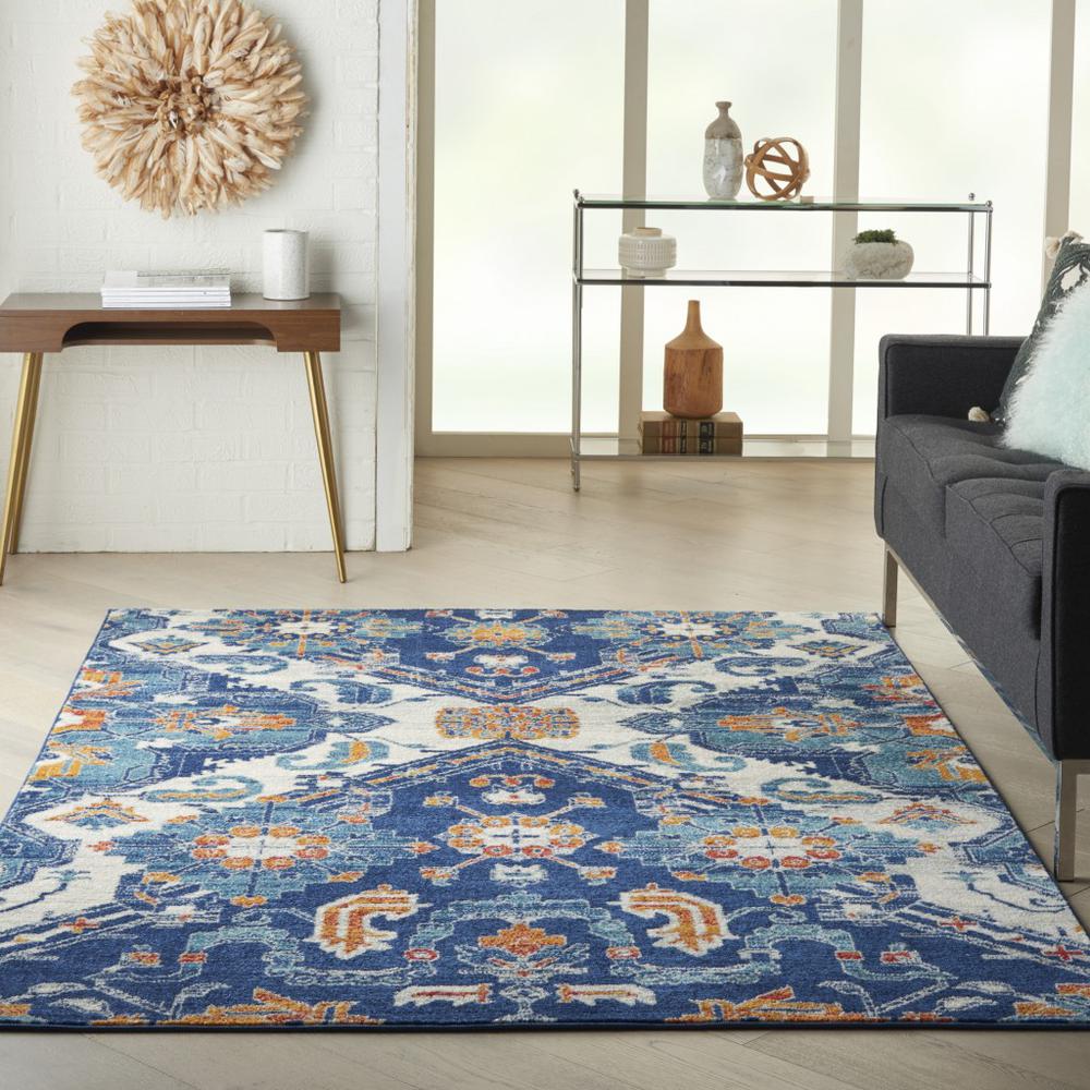 4’ x 6’ Blue and Ivory Persian Patterns Area Rug Blue/Multicolor. Picture 4