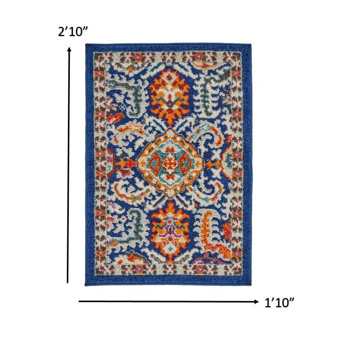 2’ x 3’ Blue and Gold Intricate Scatter Rug Blue/Multicolor. Picture 9