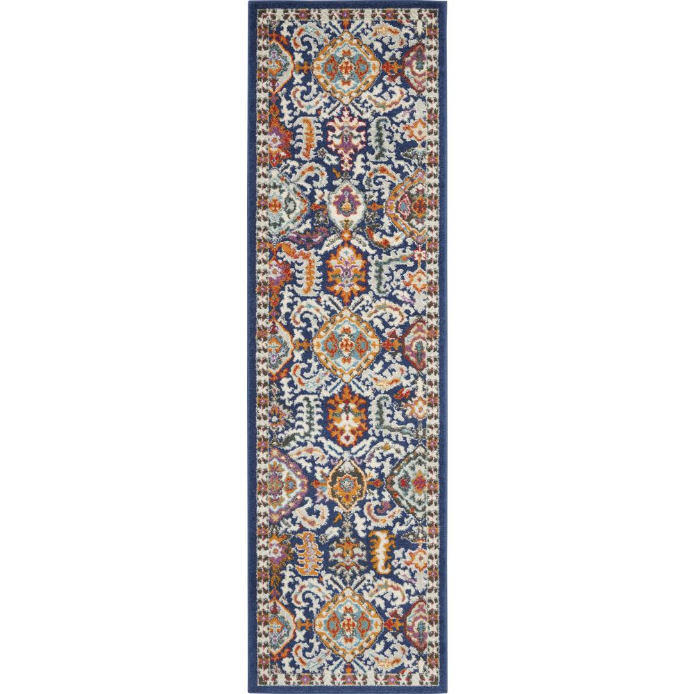 2’ x 8’ Blue and Gold Intricate Runner Rug Blue/Multicolor. Picture 1