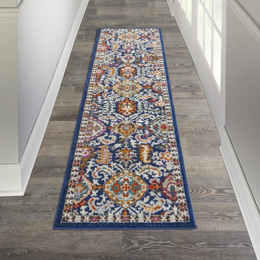 2’ x 8’ Blue and Gold Intricate Runner Rug Blue/Multicolor. Picture 4