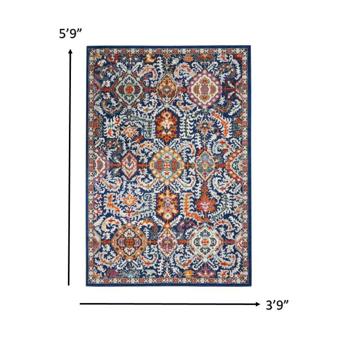 4’ x 6’ Blue and Gold Intricate Area Rug Blue/Multicolor. Picture 8