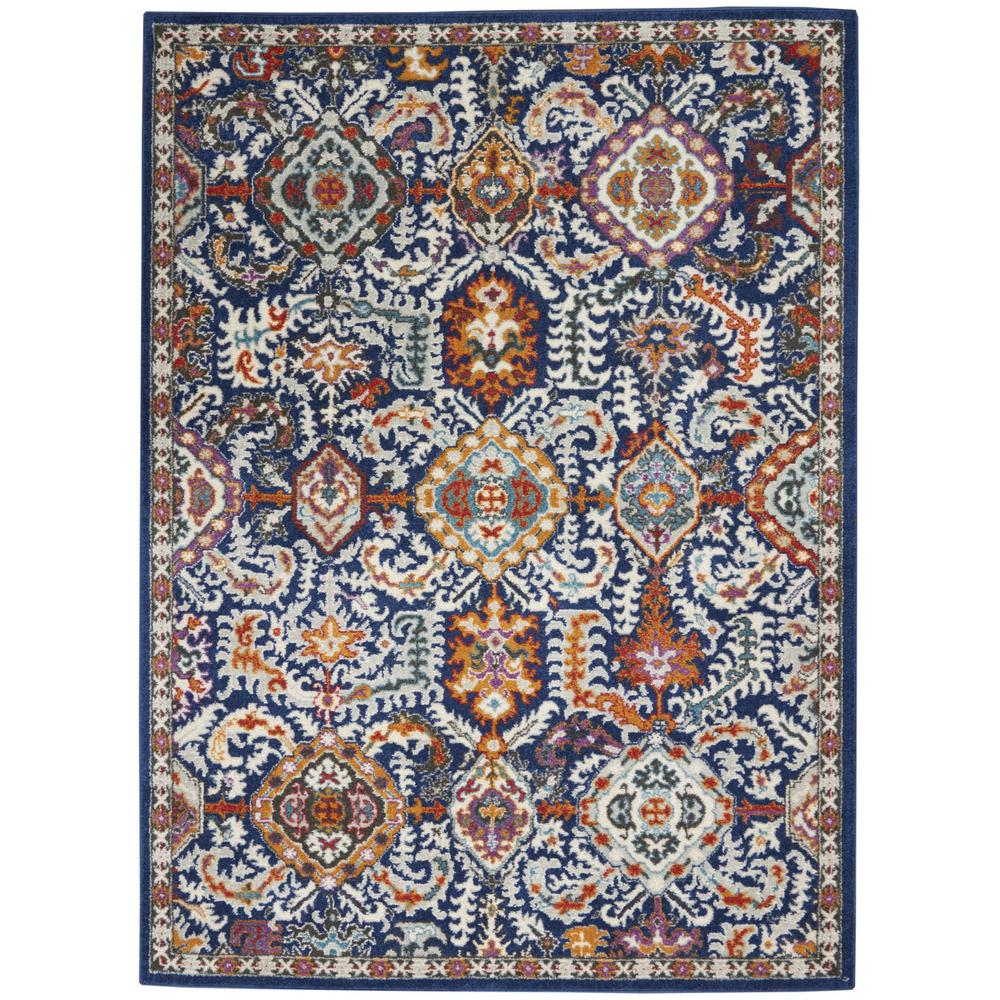 5’ x 7’ Blue and Gold Intricate Area Rug Blue/Multicolor. Picture 1