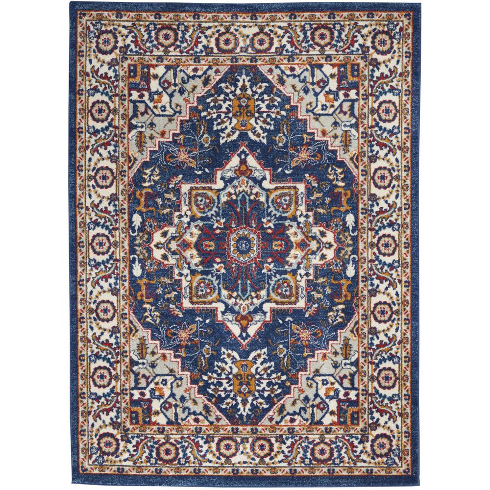 4’ x 6’ Blue and Ruby Medallion Area Rug Blue/Multicolor. Picture 1