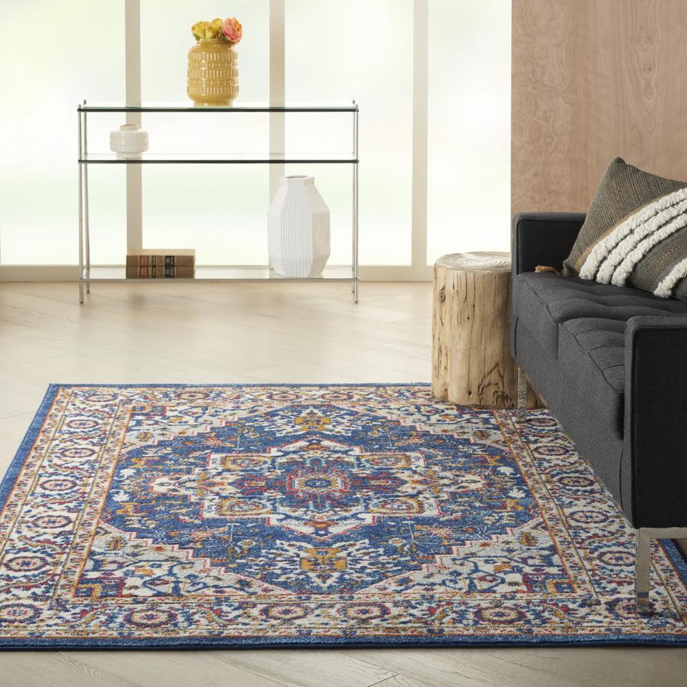 4’ x 6’ Blue and Ruby Medallion Area Rug Blue/Multicolor. Picture 4