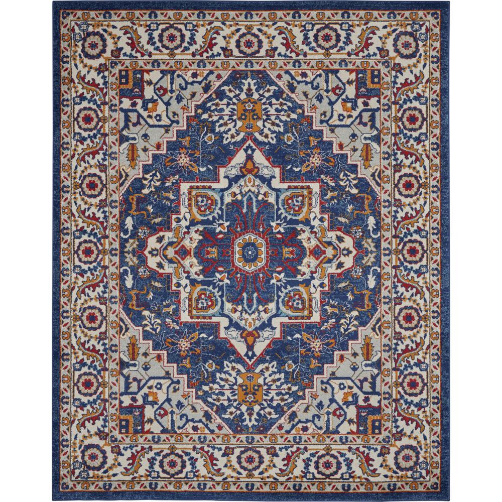 8’ x 10’ Blue and Ruby Medallion Area Rug Blue/Multicolor. Picture 1