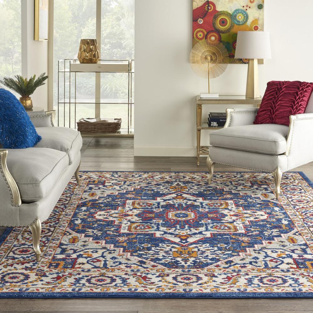 8’ x 10’ Blue and Ruby Medallion Area Rug Blue/Multicolor. Picture 4