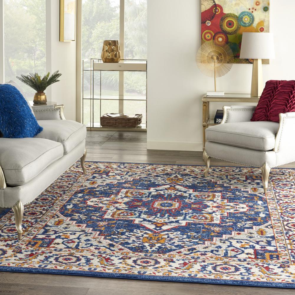 8’ x 10’ Blue and Ruby Medallion Area Rug Blue/Multicolor. Picture 6