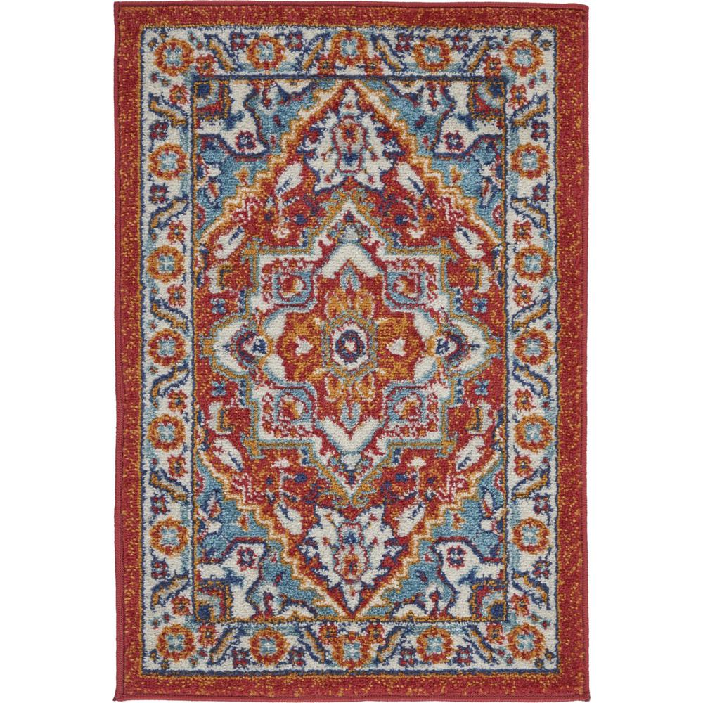 2’ x 3’ Red and Ivory Medallion Scatter Rug Red Multi Colored. Picture 1