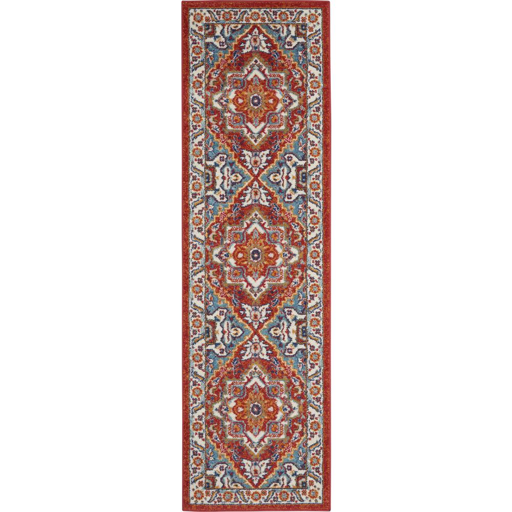 2’ x 8’ Red and Ivory Medallion Runner Rug Red Multi Colored. Picture 1