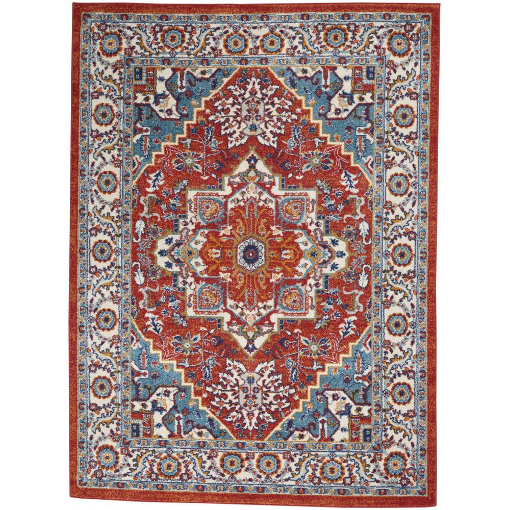 5’ x 7’ Red and Ivory Medallion Area Rug Red Multi Colored. Picture 1