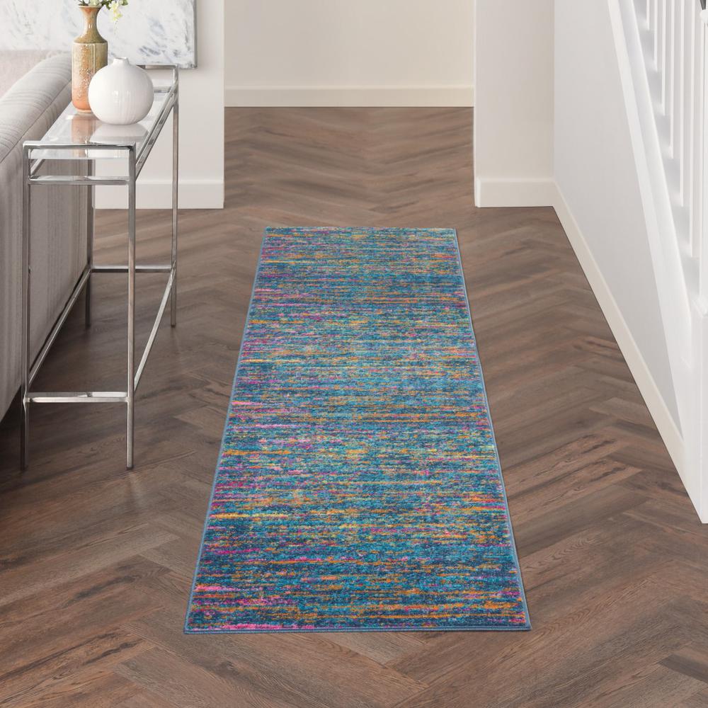 2’ x 6’ Blue Distressed Striations Runner Rug Blue/Multicolor. Picture 4