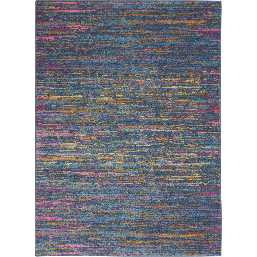 5’ x 7’ Blue Distressed Striations Area Rug Blue/Multicolor. Picture 1