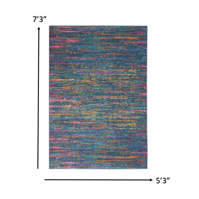 5’ x 7’ Blue Distressed Striations Area Rug Blue/Multicolor. Picture 8