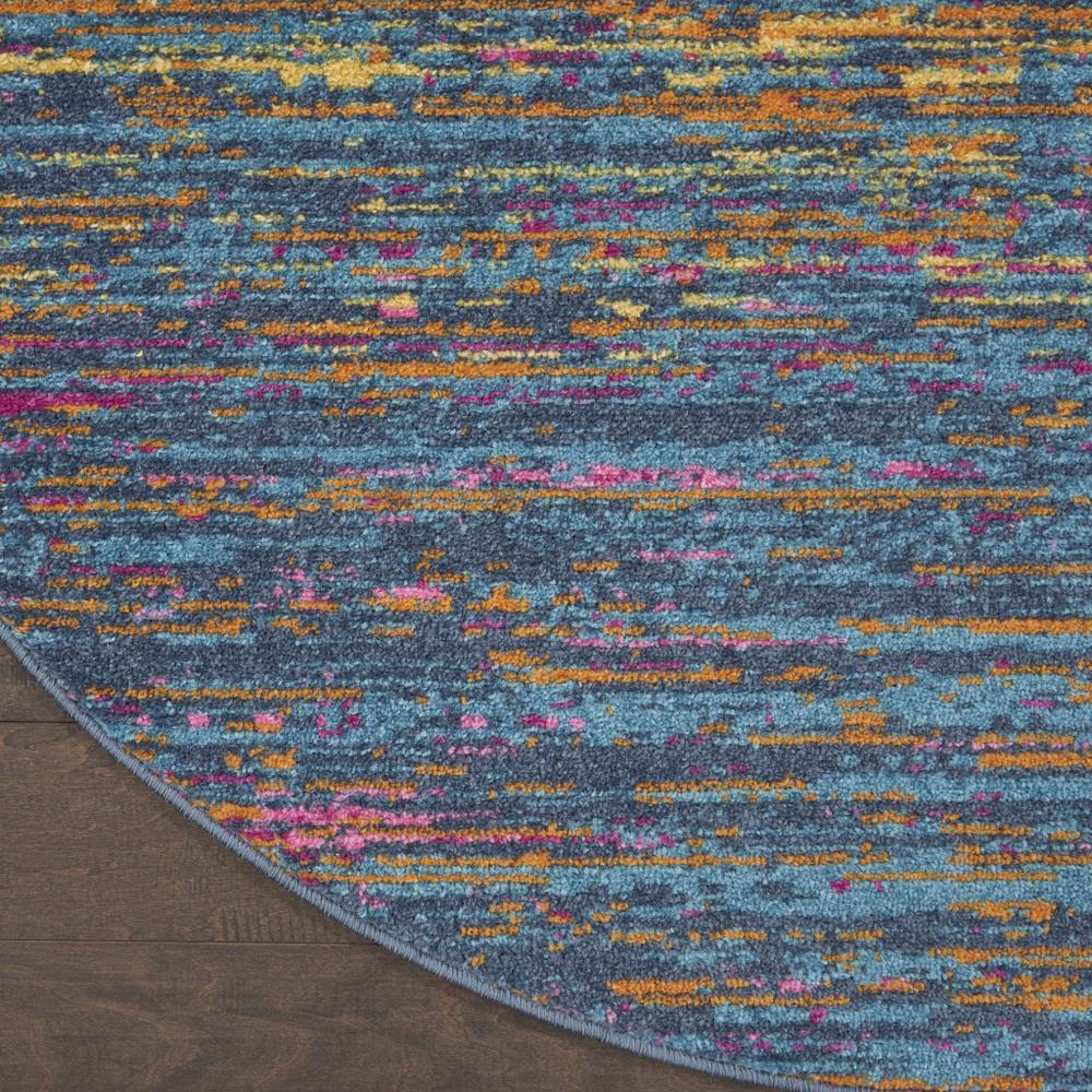 5’ Round Blue Distressed Striations Area Rug Blue/Multicolor. Picture 2