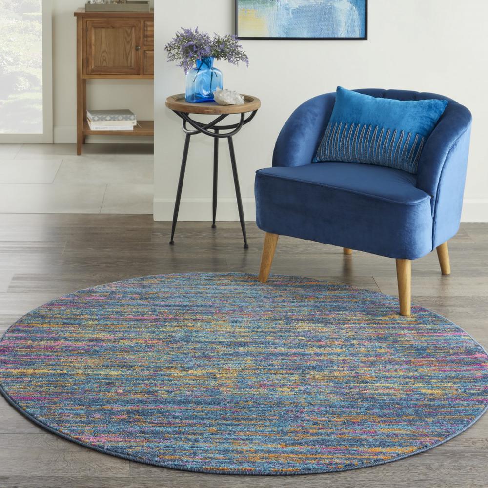 5’ Round Blue Distressed Striations Area Rug Blue/Multicolor. Picture 4