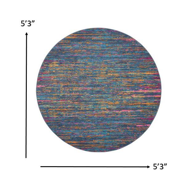 5’ Round Blue Distressed Striations Area Rug Blue/Multicolor. Picture 7