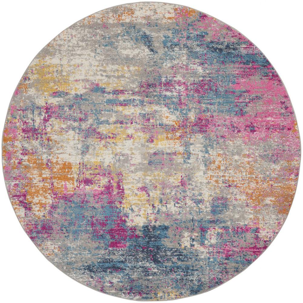4’ Round Ivory and Multi Abstract Area Rug - 385713. Picture 1