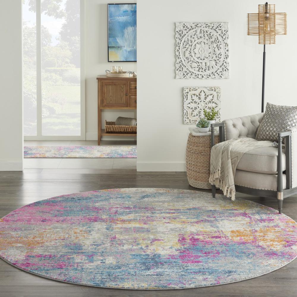 8’ Round Ivory and Multi Abstract Area Rug - 385718. Picture 4